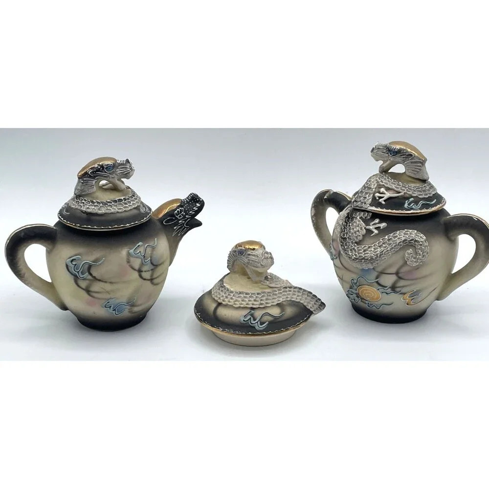 Vintage Dragon Ware Tea Set Moriage 13 Pieces Made in Japan 1940s